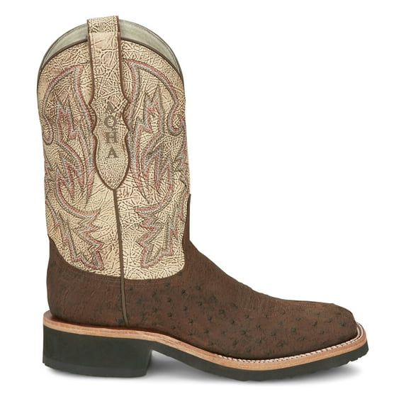 Justin Boots Mens Peppy Sand Badger Smooth Ostrich Embroidered Wide Square