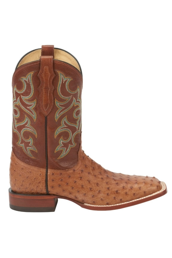 Men's Waxy Full Quill Ostrich Western Boot Broad Square Toe Cognac 13 D(M) US