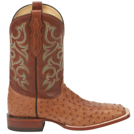 Justin Men's Waxy Full Quill Ostrich Western Boot Broad Square Toe Cognac 9 D(M) US