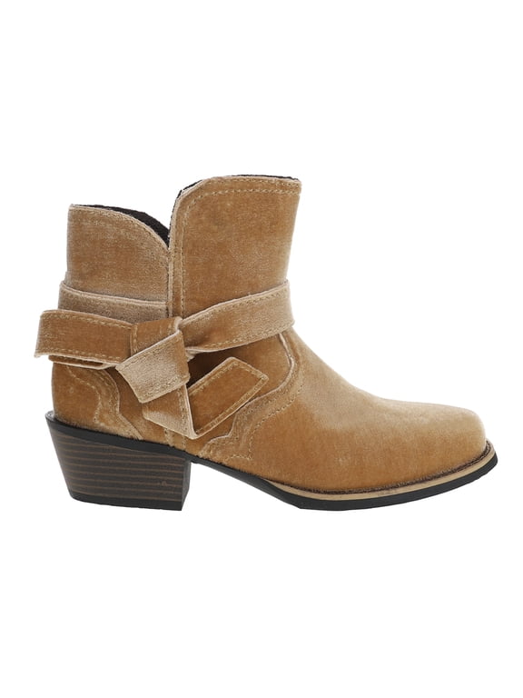 Boots Womens Elana Velvet Square Toe Pull On Ankle Boots