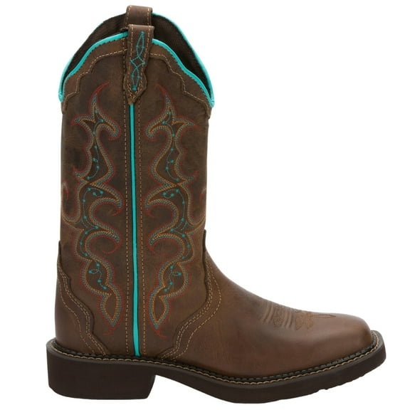 Justin Boots Womens Raya Embroidered Square Toe Cowboy Mid Calf Boots