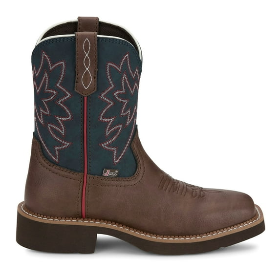 Justin Boots Womens Sunny Embroidered Square Toe Cowboy Mid Calf Boots