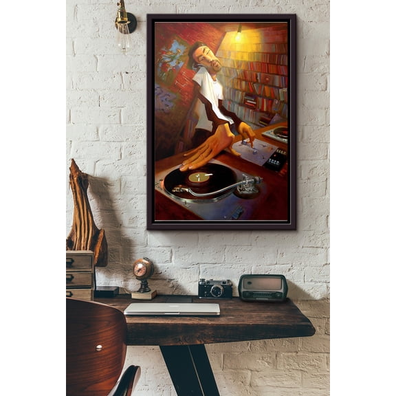 Justin Bua Dj Man Spinning Poster Framed Matte Poster 11 x 17 Inch Poster