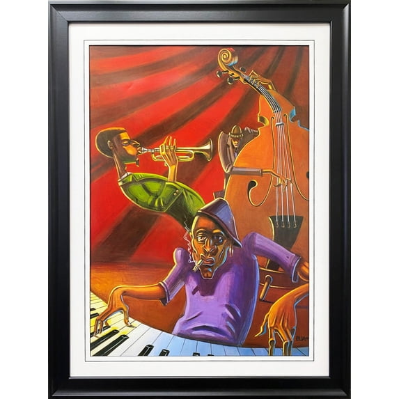 Justin Bua "Jazz Trio" NEW Custom FRAMED African American Art Generic
