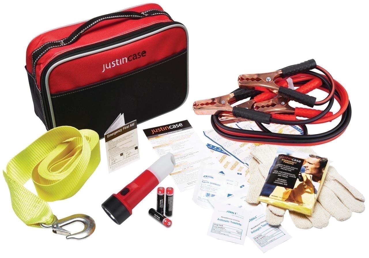 Justin Case Auto Safety Kit, Emergency Roadside Tool Set with