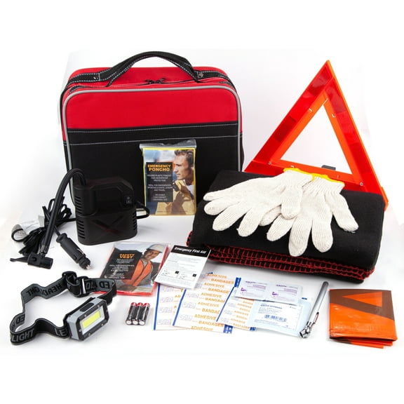 Justin Case Urban Heavy-Duty, Portable Roadside Emergency Car Kit with Portable Air Compressor & First Aid Kit for Car