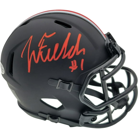 Justin Fields Autographed Ohio State Buckeyes Eclipse Black Speed Mini Helmet Beckett BAS 189796
