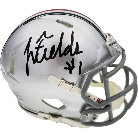 Justin Fields Autographed Ohio State Buckeyes Silver Speed Mini Helmet Beckett BAS 189797