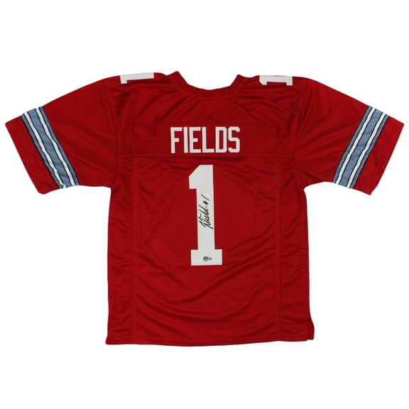 Justin Fields Autographed/Signed Ohio Red Custom College Football Jersey