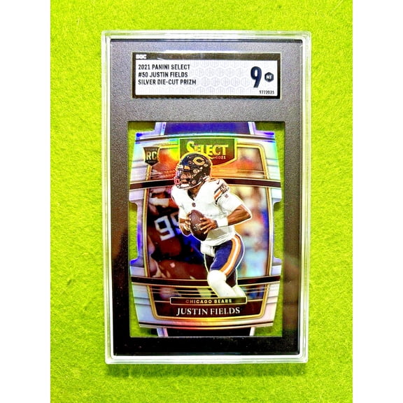 Justin Fields SILVER PRIZM DIE CUT ROOKIE CARD SGC 9 RC 2021 Panini Select BEARS