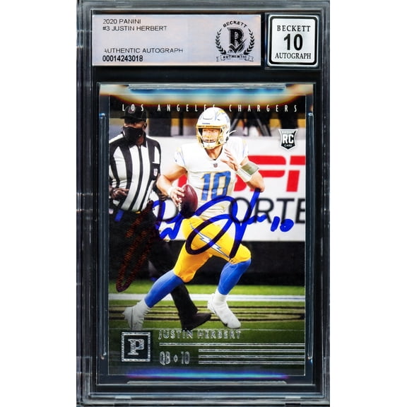 Justin Herbert Autographed 2020 Chronicles Panini Rookie Card #PA-3 Los Angeles Chargers Auto Grade Gem Mint 10 Beckett BAS 206689