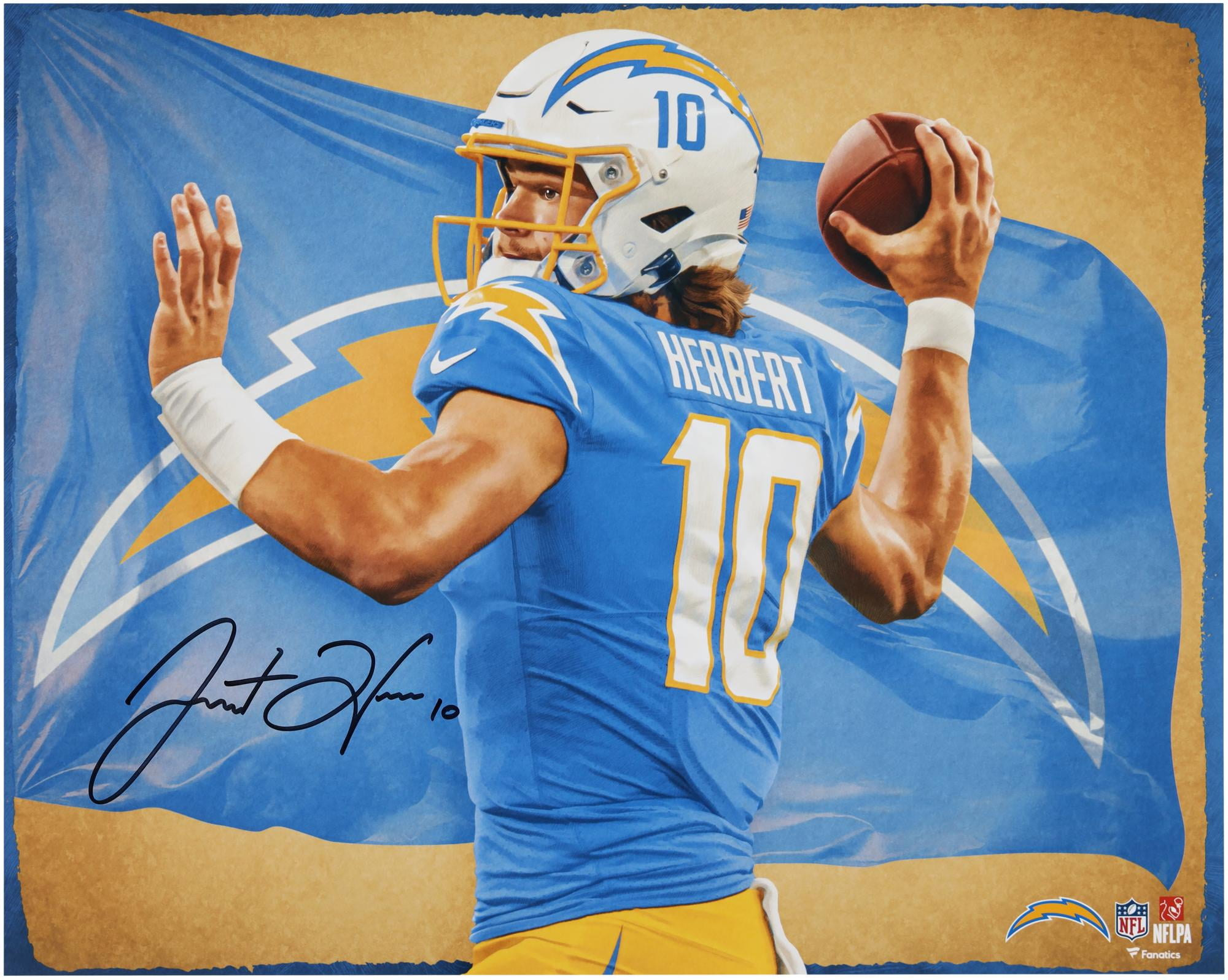 Justin Herbert Los Angeles Chargers Autographed 16" x 20" Photo Print - Art by Brian Konnick - Fanatics Authentic Certified