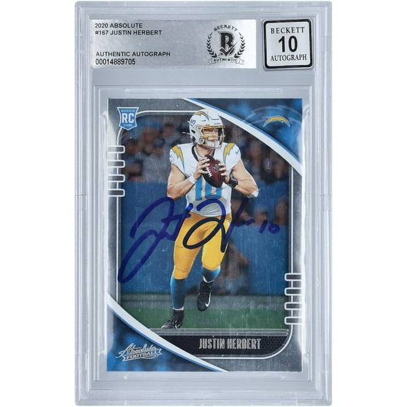 Justin Herbert Los Angeles Chargers Autographed 2020 Panini Absolute #167 BAS Authenticated 10 Rookie Card - Fanatics Authentic Certified