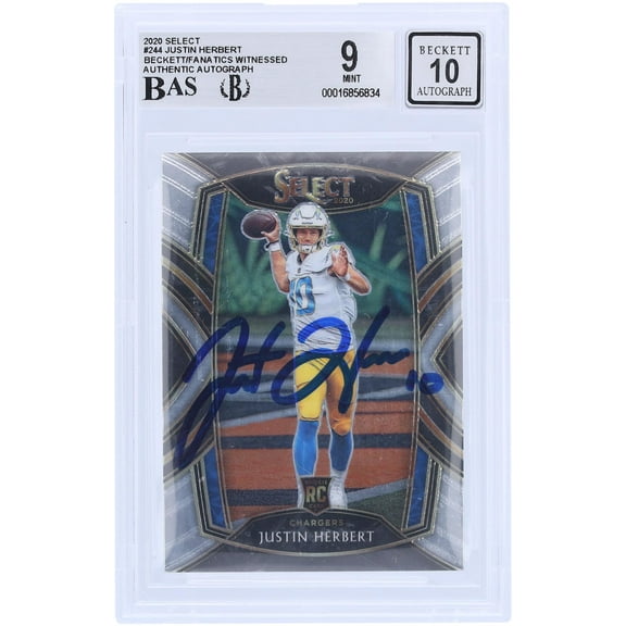 Justin Herbert Los Angeles Chargers Autographed 2020 Panini Select #244 Beckett Fanatics Witnessed Authenticated 9/10 Rookie Card - Fanatics Authentic Certified