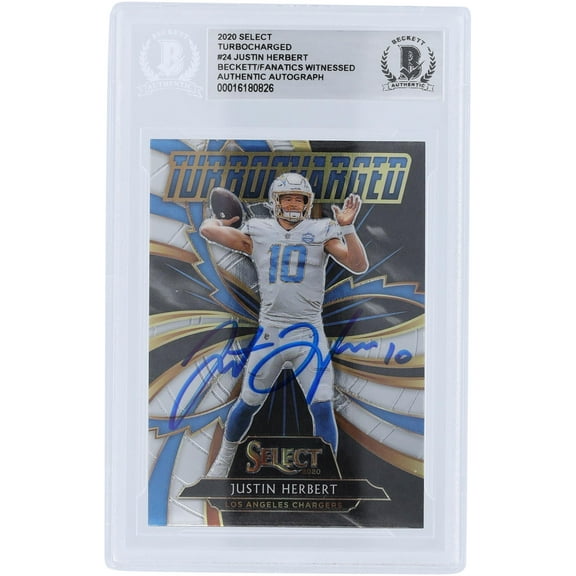 Justin Herbert Los Angeles Chargers Autographed 2020 Panini Select Turbocharged #T24 Beckett Fanatics Witnessed Authenticated Rookie Card - Fanatics Authentic Certified