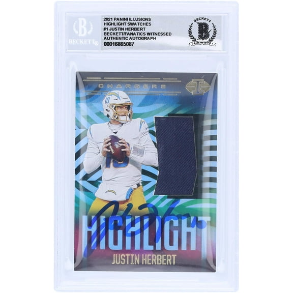 Justin Herbert Los Angeles Chargers Autographed 2021 Panini Illusions Highlight Relic #HS-JH Beckett Fanatics Witnessed Authenticated 10 Card - Fanatics Authentic Certified