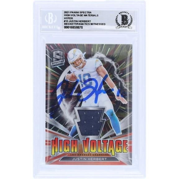 Justin Herbert Los Angeles Chargers Autographed 2021 Panini Spectra High Voltage Relic #HV-JH #/75 Beckett Fanatics Witnessed Authenticated 10 Card - Fanatics Authentic Certified