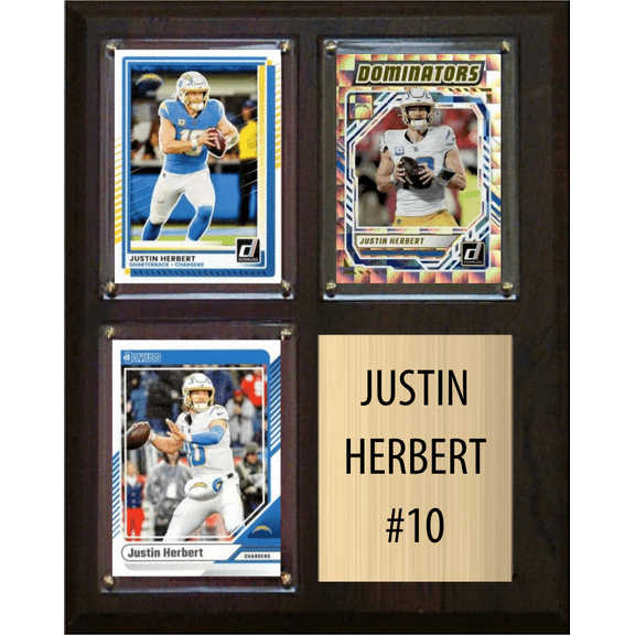 Justin Herbert Los Angeles Chargers Fan Gift Plaque 8x10 3 Cards Donruss, Score, Panini, Topps, Prizm 2024 2025 2026
