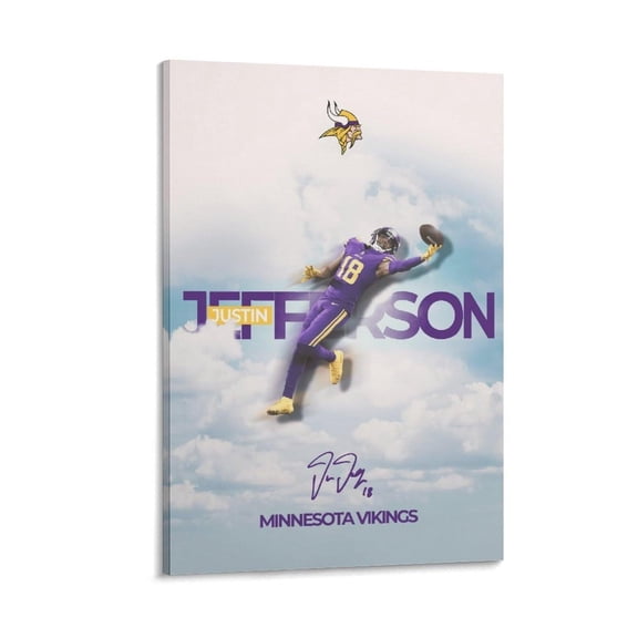 Justin Jefferson American Football Canvas Wall Art Posters For Room Aesthetic And Decor 3 Poster For Bedroom Bathroom Living Room Office Kitchen Decor