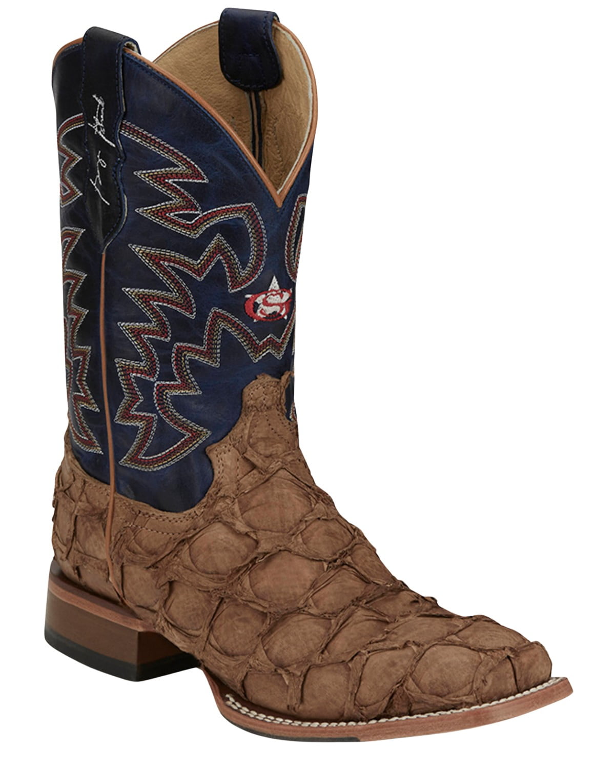 Justin Men s Ocean Front Exotic Pirarucu Western Boot Broad Square Toe Tan 9 D M US Walmart