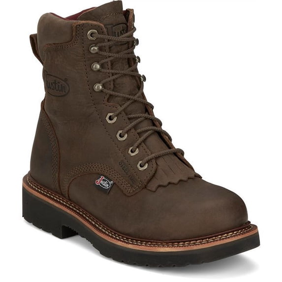 Justin Men's Rivot 8" Steel Toe Electrical Hazard Slip-Resisting Lace-Up Work Boots, Brown, Size 9 (EE) - OW441