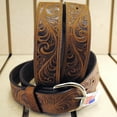 thumbnail image 1 of Justin Men's Western Hand Tooled Leather Belt Brown 30, 1 of 6