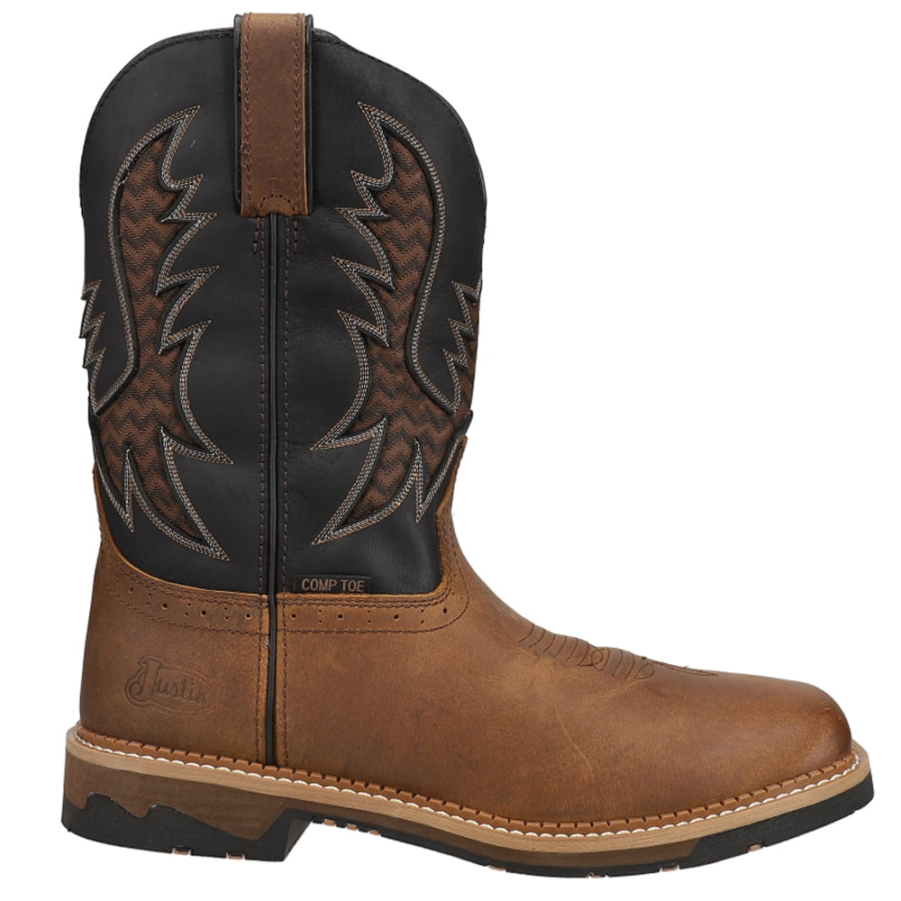 Justin Men's Stampede Bolt Pull On Western Work Boot Nano Composite Toe ...