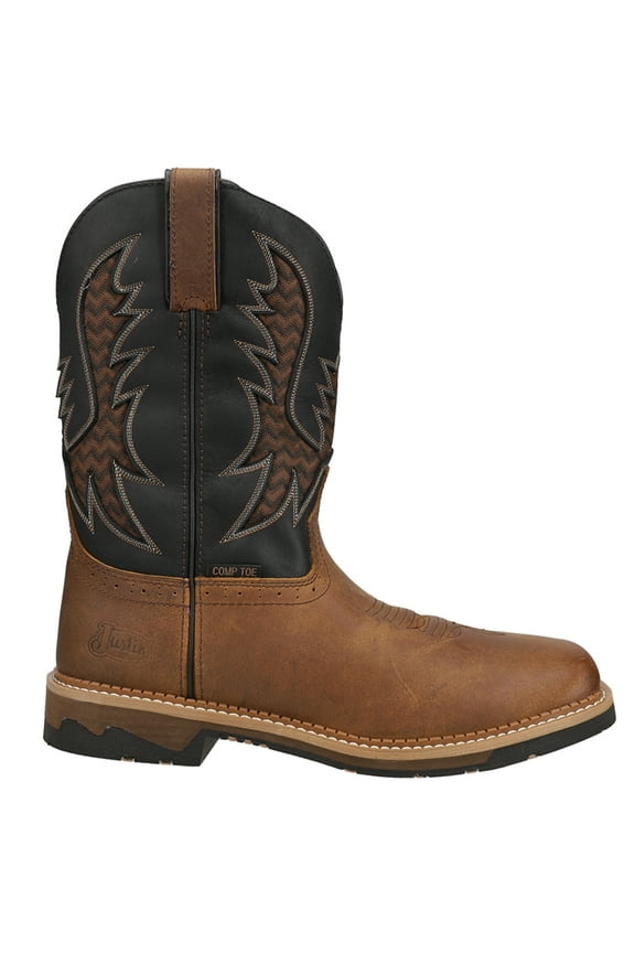 Men's Stampede Bolt Pull On Western Work Boot Nano Composite Toe Brown 13 D(M) US