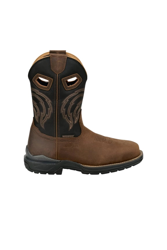 Boot Company Men`s Justin Slickline 11In H20 Brown Soft Square Toe Work Boot Brown 12 D