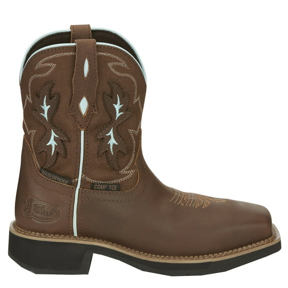 JUSTIN WORK Women's 8" Chisel Nano Composite Toe Waterproof Work Boot Mocha Brown - GY9960
