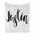thumbnail image 1 of Justin Soft Flannel Fleece Throw Blanket, Modern Calligraphy with Popular Male Name Monochrome Hand Lettering Pattern, Cozy Plush for Indoor and Outdoor Use, 50" x 60", Black and White, by Ambesonne, 1 of 6