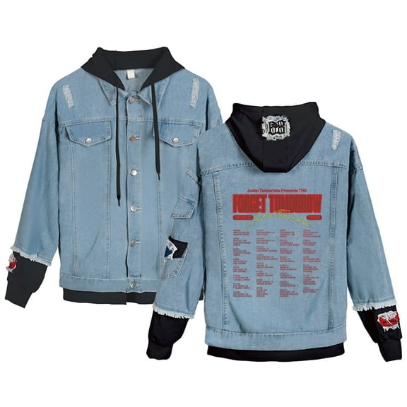 Justin Timberlake Merch Denim Button Jackets Coat Fashion Hooded Men Women Hip Hop Jean Button Jacket Hoodies