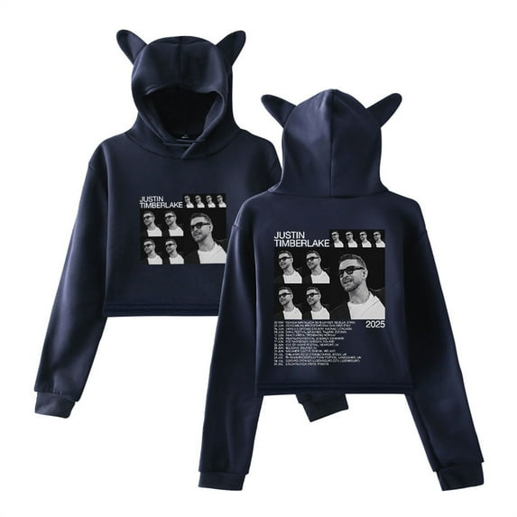 Justin Timberlake Tour 2025 Short Hoodies Casual Pullover Unique Cat Ear Sweatshirts