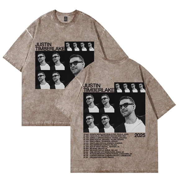Justin Timberlake Tour 2025  T-shirt Tour Retro Heavy T-shirt Neutral Fashion Casual Round Neck Short Sleeve Top