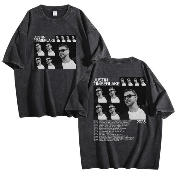 Justin Timberlake Tour 2025 Washed Cotton Tshirt Unisex Short Sleeve Hip Hop Tee Shirt