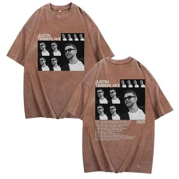 Justin Timberlake Tour 2025 Washed Cotton Tshirt Unisex Short Sleeve Hip Hop Tee Shirt