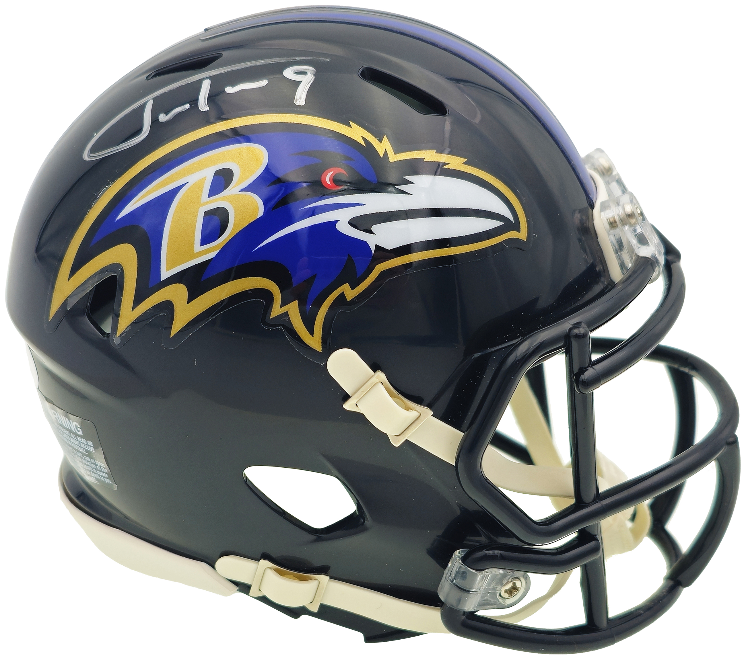 Justin Tucker Autographed Baltimore Ravens Black Speed Mini Helmet JSA 232734