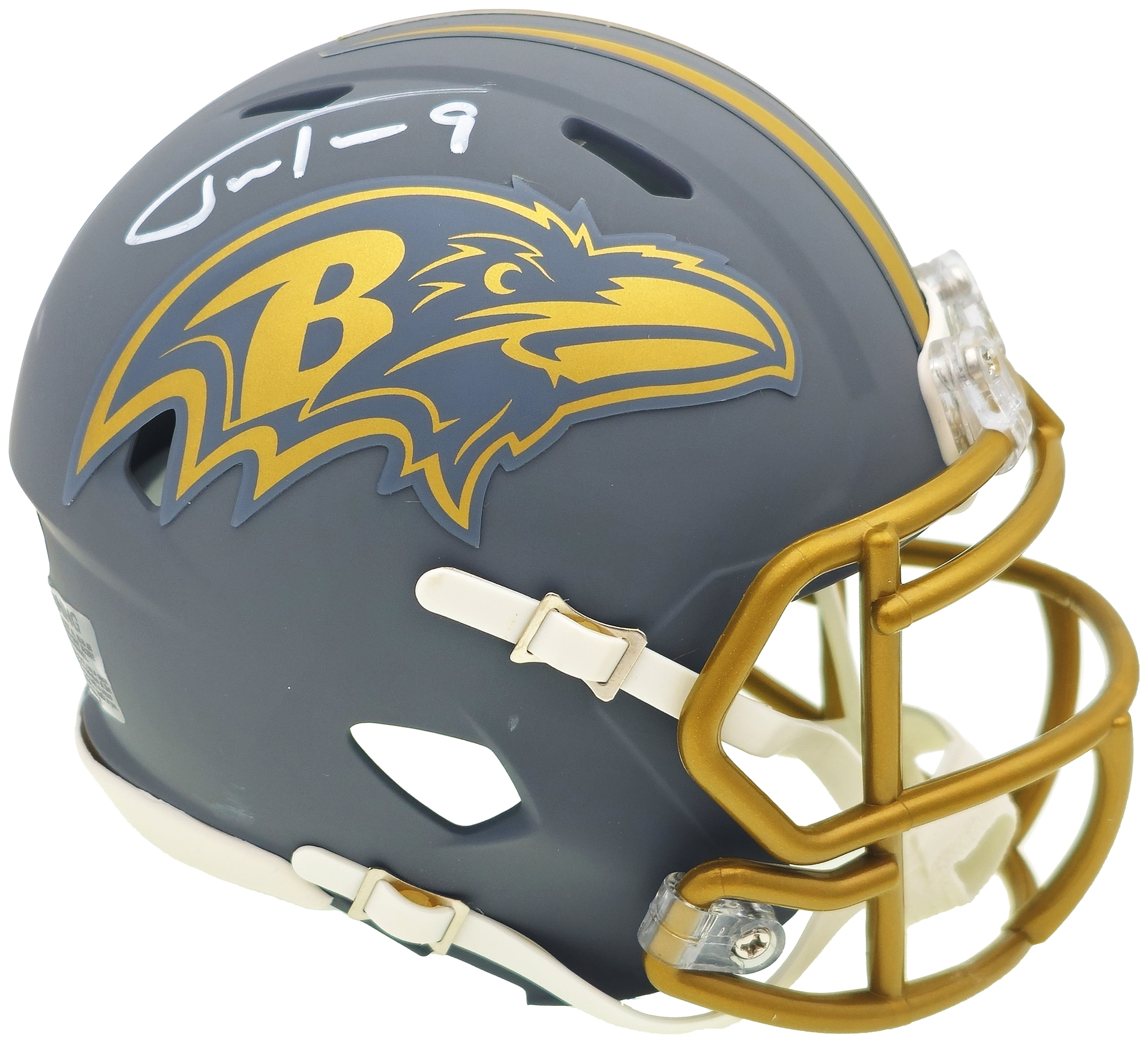 Justin Tucker Autographed Baltimore Ravens Slate Gray Speed Mini Helmet JSA 232735