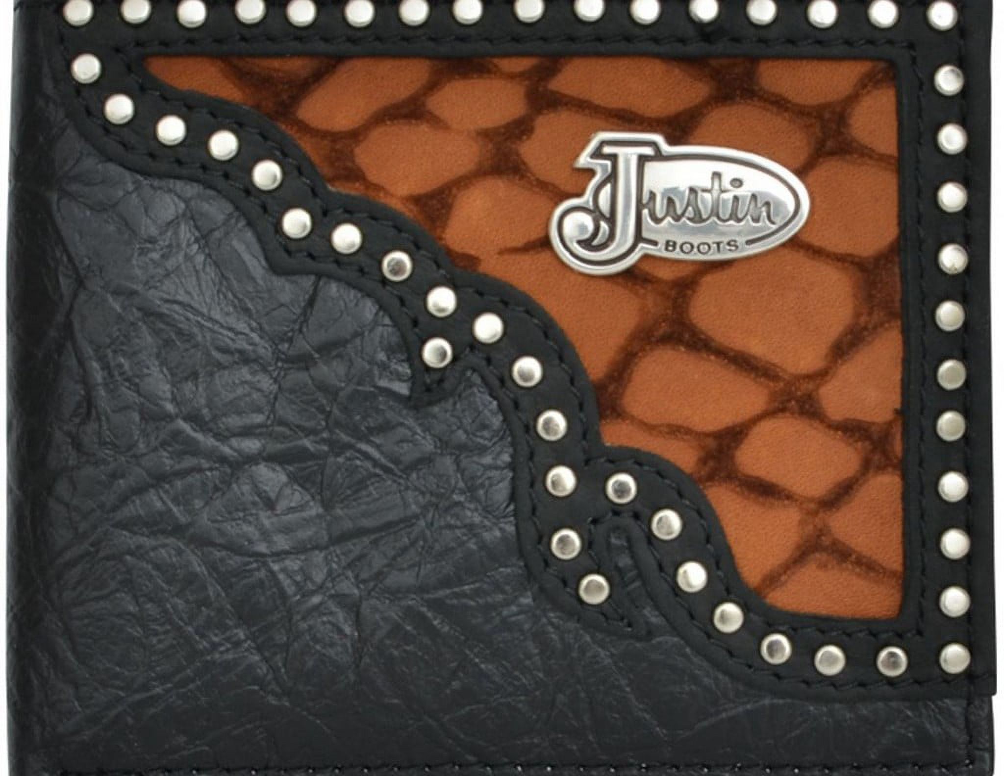 Justin Western Wallet Mens Bifold Inlay Concho Black Brown WJS185