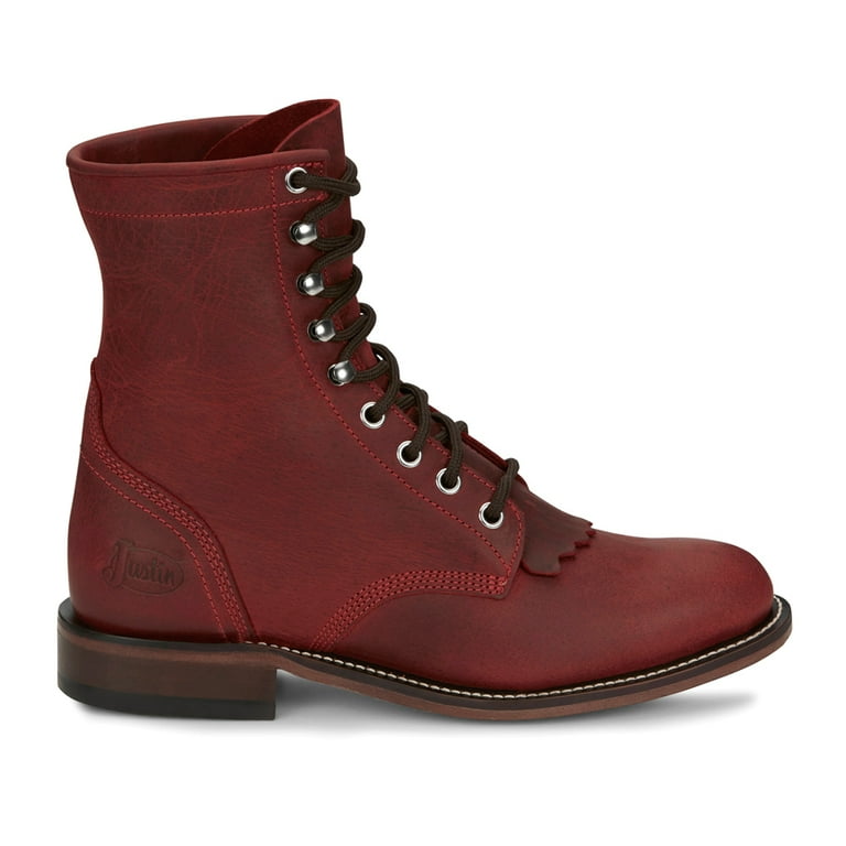 Justin Women s Mckean 7 Roper Toe Lace Up Boots Red 7.5