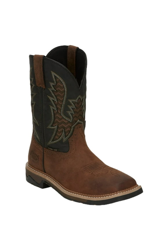 Men's Stampede Bolt Pull On Western Work Boot Nano Composite Toe Brown 10 EE US
