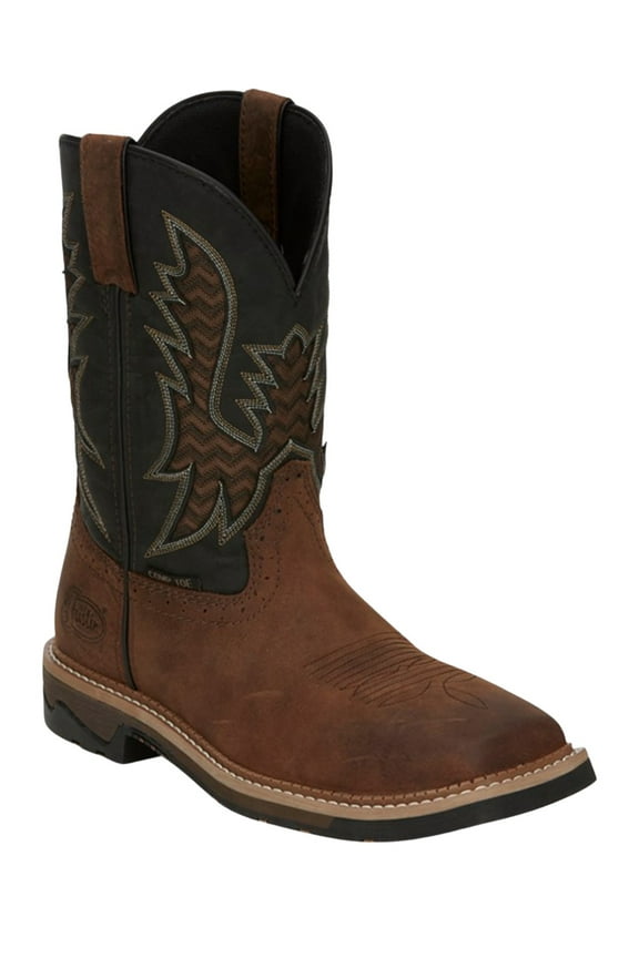 Men's Stampede Bolt Pull On Western Work Boot Nano Composite Toe Brown 10.5 EE US
