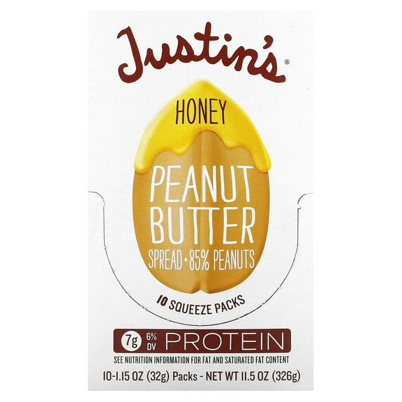 Justin's All Natural Peanut Butter, Honey, 1.15 Oz, 10 Ct