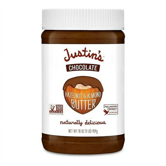 Justin's Chocolate Hazelnut and Almond Butter, Organic Cocoa, No Stir, Gluten-free, Responsibly Sourced, 16 Ounce (Pack of 1)