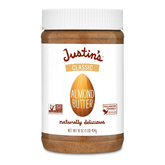Justin's Classic Almond Butter, Only Two Ingredients, No Stir, Gluten-free, Non-GMO, Keto-friendly, Responsibly Sourced, 16 Ounce Jar, Pack of 1