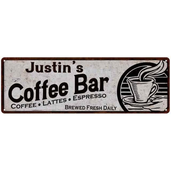 Justin's Coffee Bar Sign Kitchen Decor 8x24 108240007261