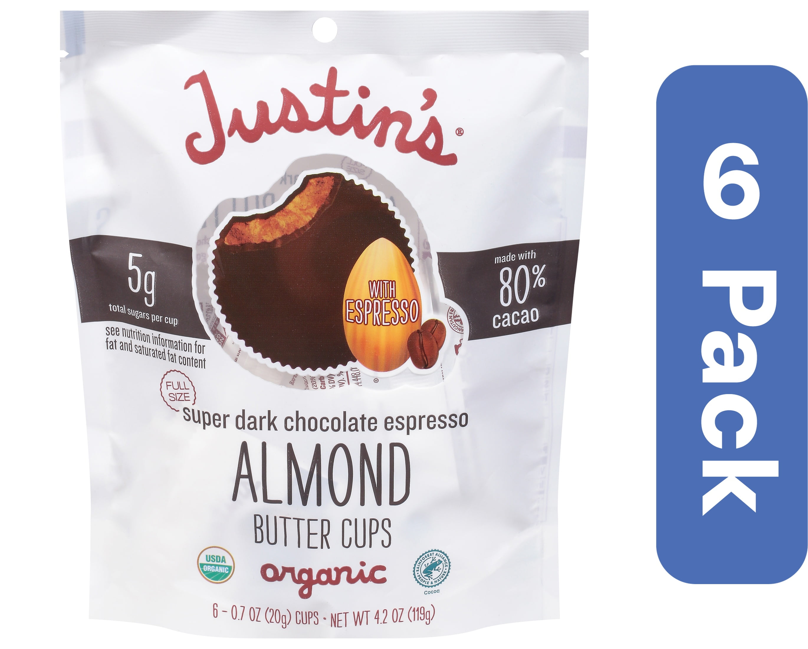 Justin's Cups Dark Almond Butter Espresso 4.2 oz (Pack of 6)