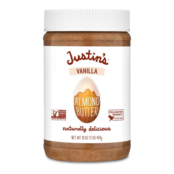 Justin's Vanilla Almond Butter, Gluten-free, Non-GMO, Vegan, Sustainably Sourced, 16 Ounce Jar