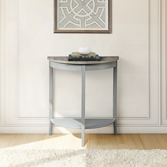 Justino Natural Oak & Gray Finish Half-moon Console Table with 5.5" Floor-Shelf Clearance