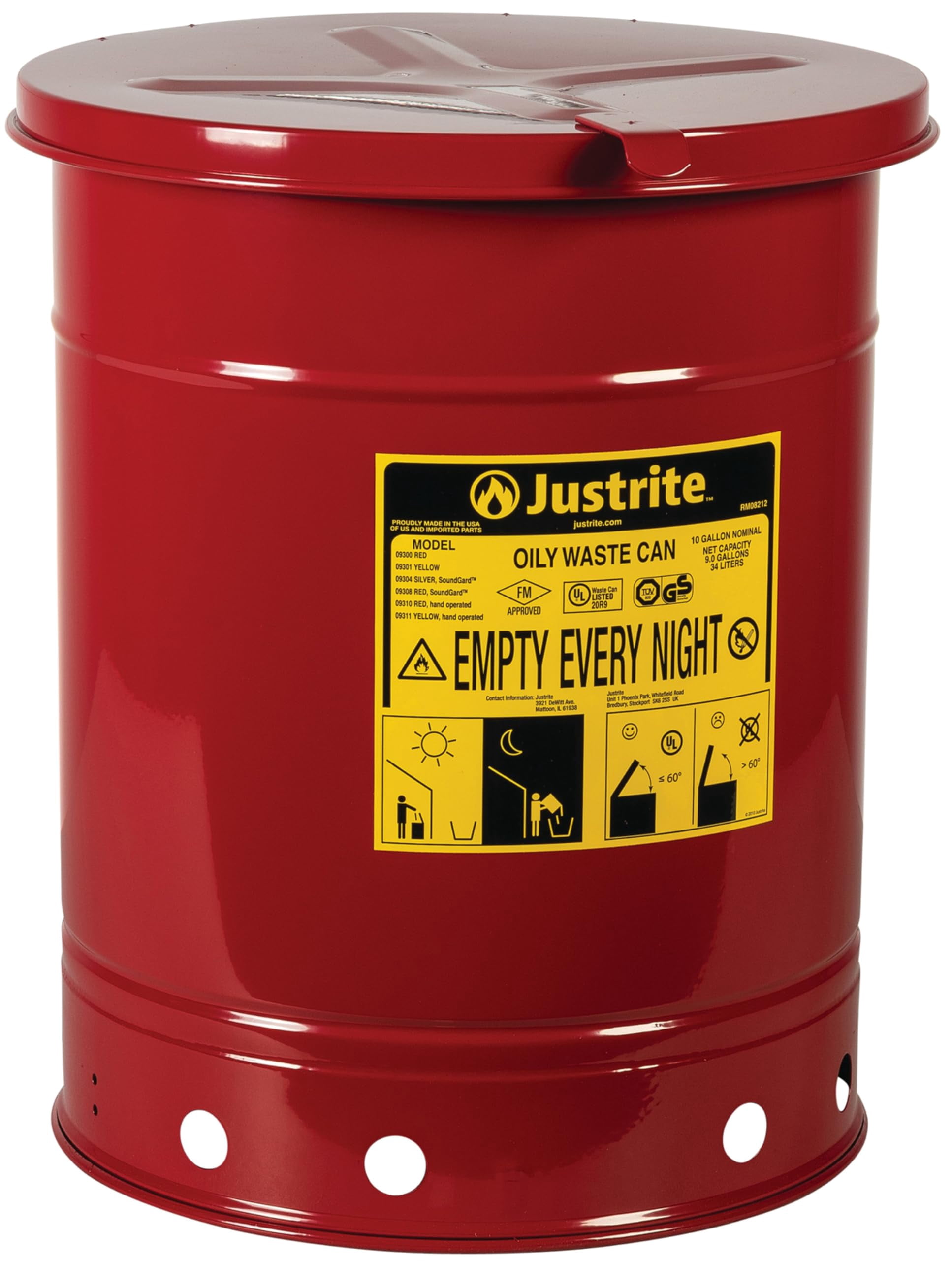 Oil Rag Ringer Justrite 10 Gallon Galvanized Steel Oily Waste Can, 18